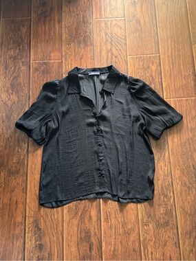 Classic Black Short-Sleeve Button-Down Blouse